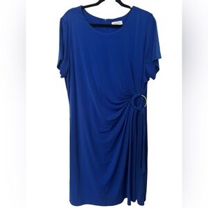 Calvin Klein Royal Blue Sheath Dress Gold Ring Side Gathered | 18W Plus